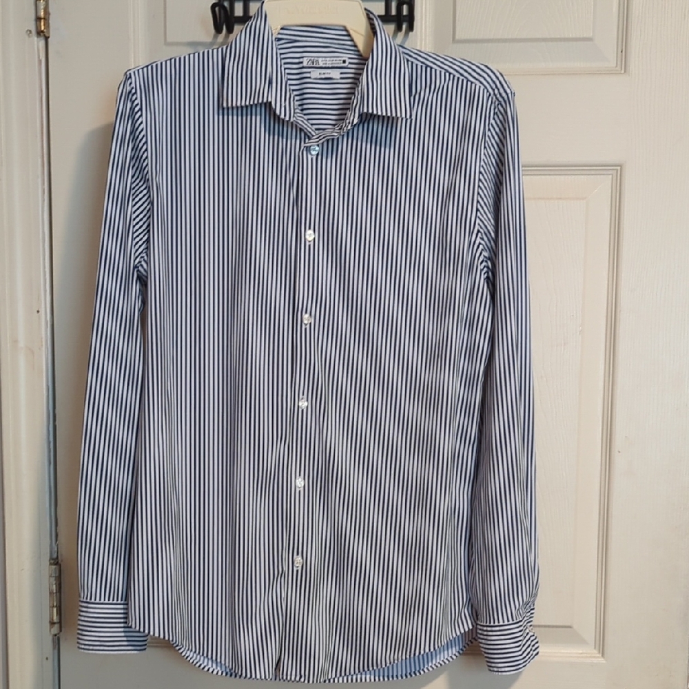 Zara  Slim Fit Blue Dress Shirt with Stripes